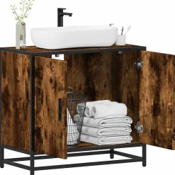 Meuble Wc|Vidaxl Armoire de lavabo de salle de bain chêne fumé 65x33x60 cm