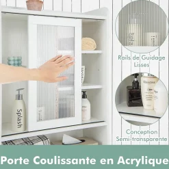 Meuble Wc|Giantex Armoire de Rangement Au-Dessus Toilettes Porte Coulissante Etagere Reglables Meuble WC Autoportant Cadre en Metal Blanc