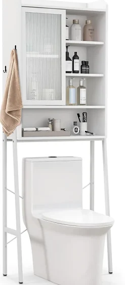 Meuble Wc|Giantex Armoire de Rangement Au-Dessus Toilettes Porte Coulissante Etagere Reglables Meuble WC Autoportant Cadre en Metal Blanc
