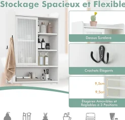 Meuble Wc|Giantex Armoire de Rangement Au-Dessus Toilettes Porte Coulissante Etagere Reglables Meuble WC Autoportant Cadre en Metal Blanc