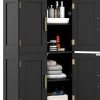 Giantex Armoire de Rangement de Salle de Bain, Armoire sur Sol avec 4 Portes, 2 Étagères Réglables et Détachables,60 x 30 x 110 CM (Noir)