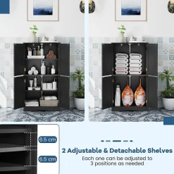 Giantex Armoire de Rangement de Salle de Bain, Armoire sur Sol avec 4 Portes, 2 Étagères Réglables et Détachables,60 x 30 x 110 CM (Noir)