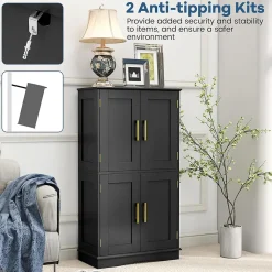 Giantex Armoire de Rangement de Salle de Bain, Armoire sur Sol avec 4 Portes, 2 Étagères Réglables et Détachables,60 x 30 x 110 CM (Noir)