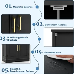Giantex Armoire de Rangement de Salle de Bain, Armoire sur Sol avec 4 Portes, 2 Étagères Réglables et Détachables,60 x 30 x 110 CM (Noir)