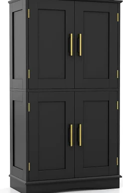 Giantex Armoire de Rangement de Salle de Bain, Armoire sur Sol avec 4 Portes, 2 Étagères Réglables et Détachables,60 x 30 x 110 CM (Noir)