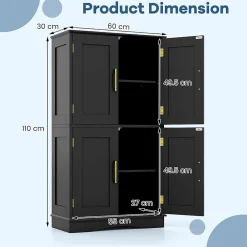 Giantex Armoire de Rangement de Salle de Bain, Armoire sur Sol avec 4 Portes, 2 Étagères Réglables et Détachables,60 x 30 x 110 CM (Noir)
