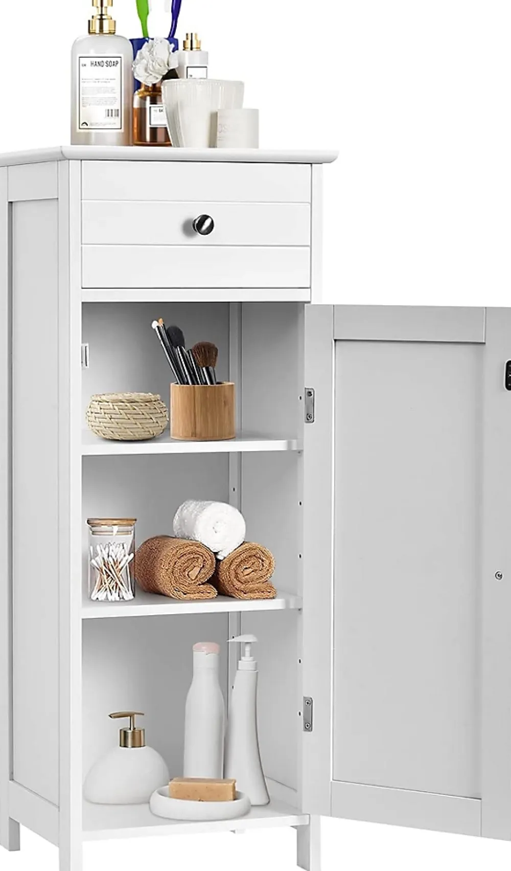 Giantex Armoire de Rangement pour Salle de Bain Meuble de Toilette sur Pied en MDF avec Tiroir et 2 Etagere Reglable a Hauteurs