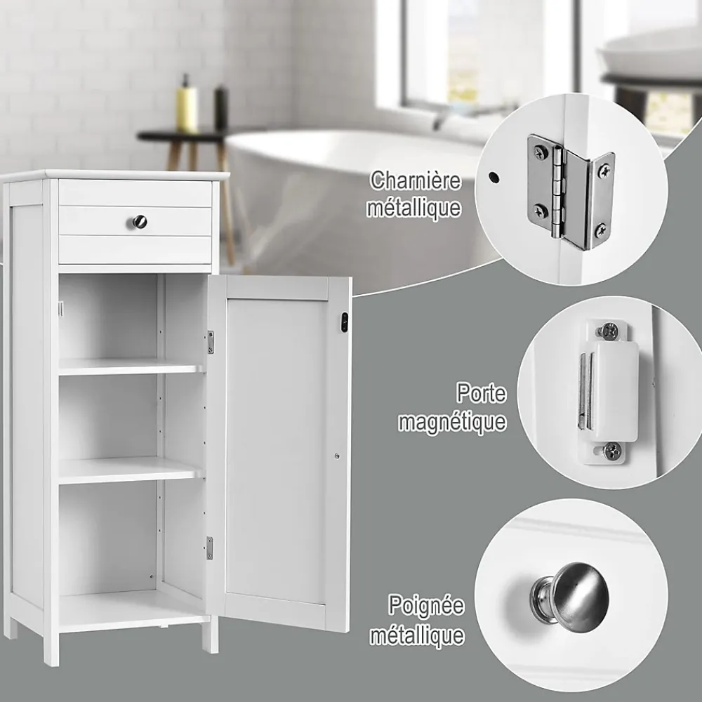 Giantex Armoire de Rangement pour Salle de Bain Meuble de Toilette sur Pied en MDF avec Tiroir et 2 Etagere Reglable a Hauteurs