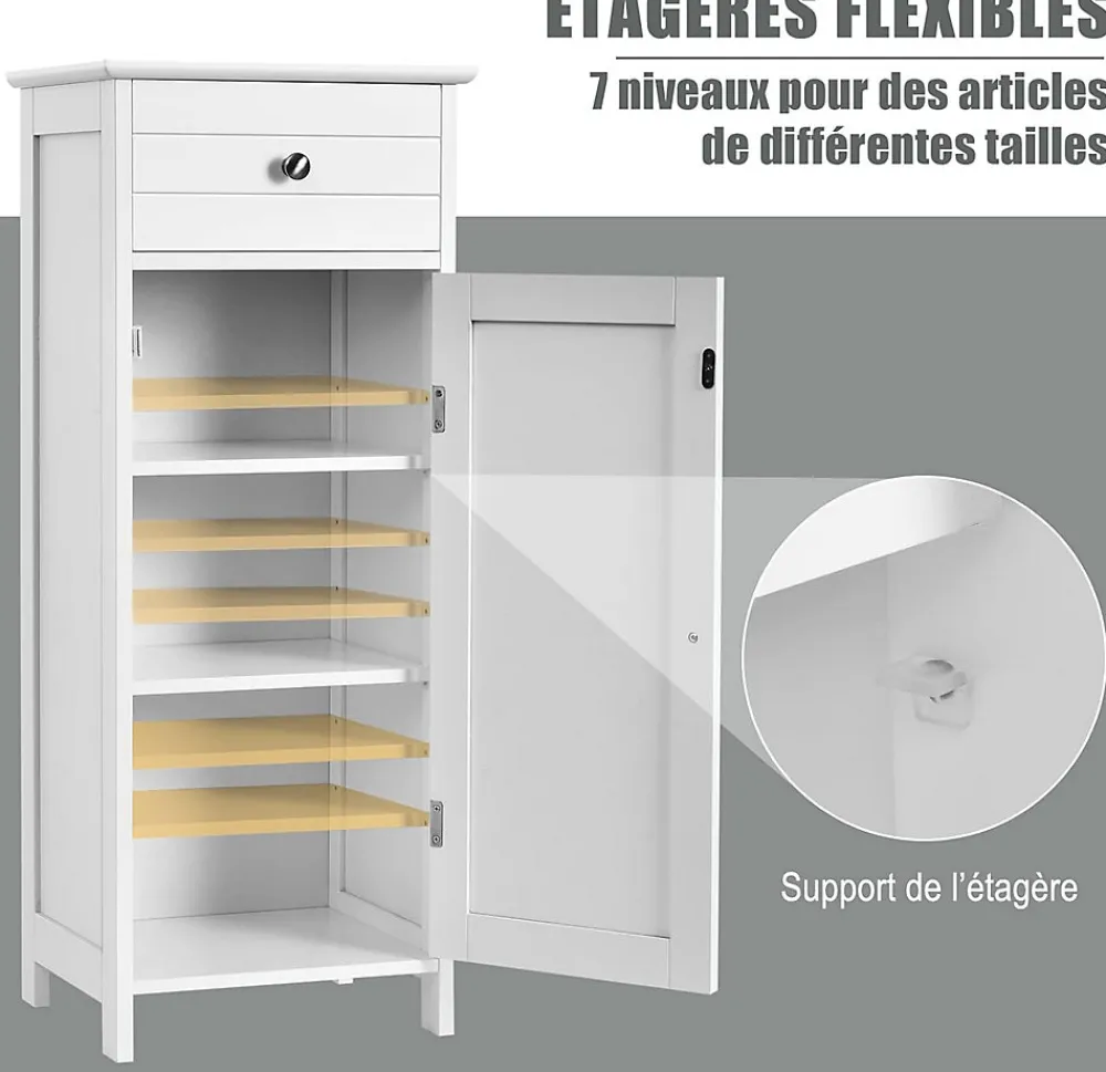 Giantex Armoire de Rangement pour Salle de Bain Meuble de Toilette sur Pied en MDF avec Tiroir et 2 Etagere Reglable a Hauteurs