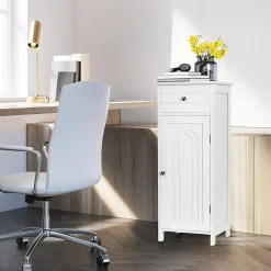 Giantex Armoire de Rangement pour Salle de Bain Meuble de Toilette sur Pied en MDF avec Tiroir et 2 Etagere Reglable a Hauteurs