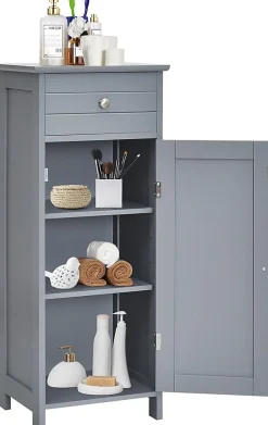 Giantex Armoire de Rangement pour Salle de Bain Meuble de Toilette sur Pied en MDF avec Tiroir et 2 Etagere Reglable a Hauteurs