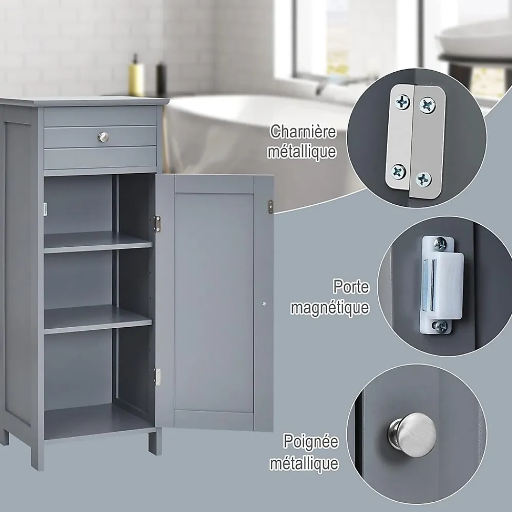 Giantex Armoire de Rangement pour Salle de Bain Meuble de Toilette sur Pied en MDF avec Tiroir et 2 Etagere Reglable a Hauteurs