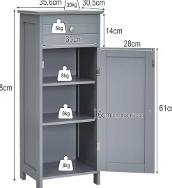 Giantex Armoire de Rangement pour Salle de Bain Meuble de Toilette sur Pied en MDF avec Tiroir et 2 Etagere Reglable a Hauteurs