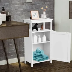 Giantex Armoire de Rangement Salle de Bain, Etagere avec Compartiment et Casier, 2 Etageres a Hauteur Reglable, 45x30x84cm (Blanc)