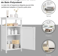Giantex Armoire de Rangement Salle de Bain, Etagere avec Compartiment et Casier, 2 Etageres a Hauteur Reglable, 45x30x84cm (Blanc)