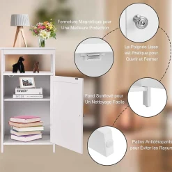 Giantex Armoire de Rangement Salle de Bain, Etagere avec Compartiment et Casier, 2 Etageres a Hauteur Reglable, 45x30x84cm (Blanc)