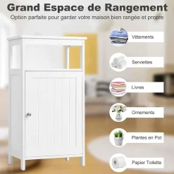 Giantex Armoire de Rangement Salle de Bain, Etagere avec Compartiment et Casier, 2 Etageres a Hauteur Reglable, 45x30x84cm (Blanc)