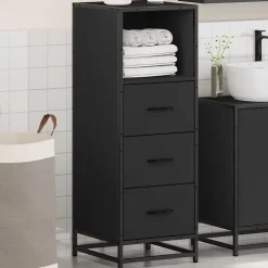 Meuble Wc|Vidaxl Armoire de salle de bain noir 35x37,5x100 cm bois d'ingénierie