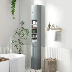 Giantex Armoire de Salle de Bain Haut avec 2 Portes 1 Tiroir 5 Etageres Reglables Dispositif Anti-basculement Meuble Colonne Rangement