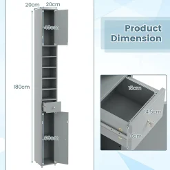 Giantex Armoire de Salle de Bain Haut avec 2 Portes 1 Tiroir 5 Etageres Reglables Dispositif Anti-basculement Meuble Colonne Rangement