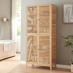 Armoire De Salle De Bains|[En.Casa] Armoire de salle de bain Raurgela bambou 180 x 80 x 40 cm naturel en.casa