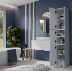 Armoire De Salle De Bains|3xE Living Armoire de salle de bain, blanc mat, 170 x 30 x 30 cm