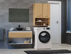 Armoire De Salle De Bains|3xE Living Armoire de salle de bain pour machine à laver, 30 x 64 x 90 cm, chêne artisanal