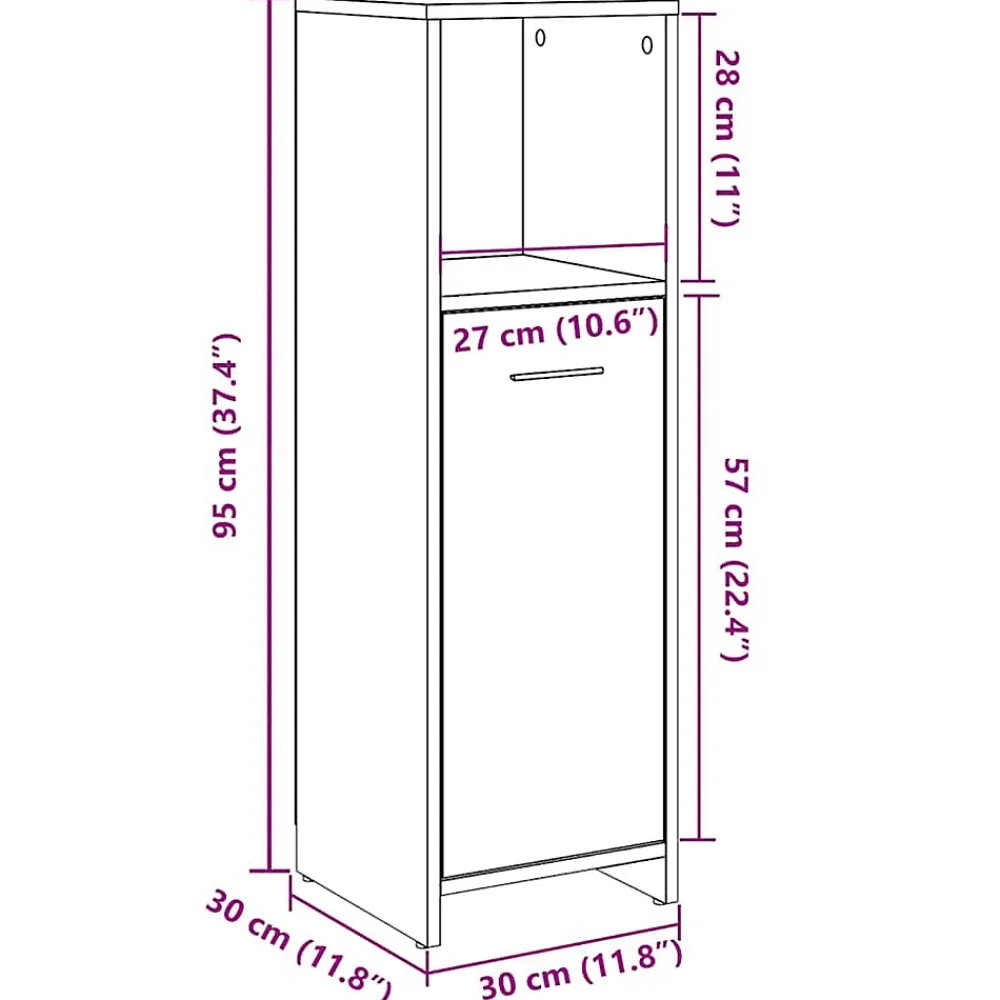 Meuble Wc|Vidaxl Armoire de salle de bain Gris béton 30x30x95 cm Aggloméré