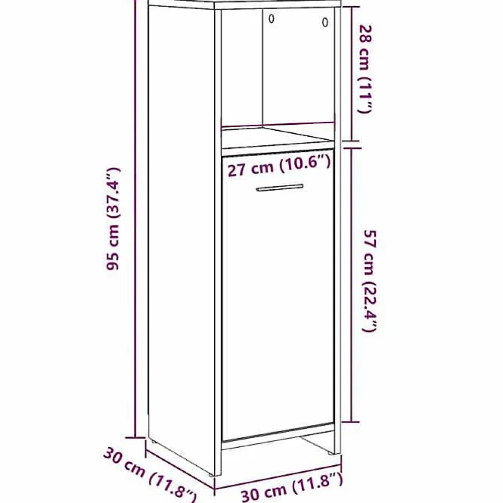 Meuble Wc|Vidaxl Armoire de salle de bain Gris béton 30x30x95 cm Aggloméré
