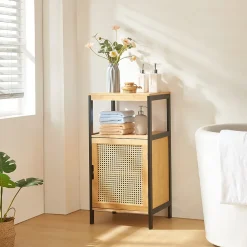 [En.Casa] Armoire de salle de bain Tervola MDF bambou rotin 80 x 40 x 35 cm noir naturel en.casa