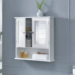 Meuble De Salle De Bains Faible Profondeur|[En.Casa] Armoire de salle de bain vintage avec miroir MDF Blanc laqué en.casa