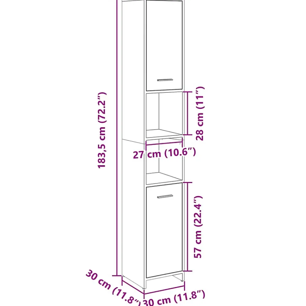 Vidaxl Armoire de salle de bain Chêne sonoma 30x30x183,5 cm Aggloméré