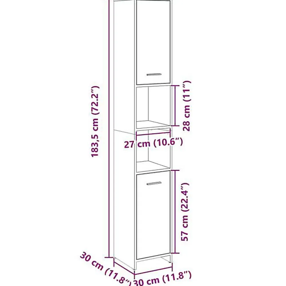 Vidaxl Armoire de salle de bain Chêne sonoma 30x30x183,5 cm Aggloméré