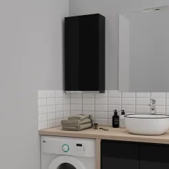 Planète Bain Armoire de salle de bain 40x80 Noire brillante à suspendre