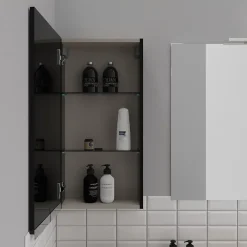 Planète Bain Armoire de salle de bain 40x80 Noire brillante à suspendre