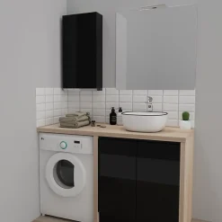 Planète Bain Armoire de salle de bain 40x80 Noire brillante à suspendre