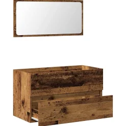 Meuble Wc|Vidaxl Armoire de salle de bain et miroir vieux bois bois d'ingénierie