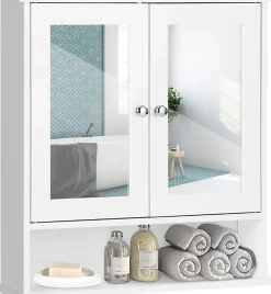 Armoire De Salle De Bains|Giantex Armoire de Salle de Bain Murale avec Miroir, Armoire Suspendue avec étagère Réglable, 2 Porte&3 étagère, 56x13x58CM,Blanc