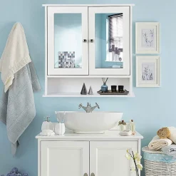 Armoire De Salle De Bains|Giantex Armoire de Salle de Bain Murale avec Miroir, Armoire Suspendue avec étagère Réglable, 2 Porte&3 étagère, 56x13x58CM,Blanc