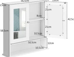 Armoire De Salle De Bains|Giantex Armoire de Salle de Bain Murale avec Miroir, Armoire Suspendue avec étagère Réglable, 2 Porte&3 étagère, 56x13x58CM,Blanc