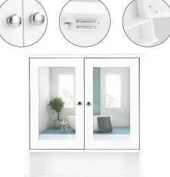 Armoire De Salle De Bains|Giantex Armoire de Salle de Bain Murale avec Miroir, Armoire Suspendue avec étagère Réglable, 2 Porte&3 étagère, 56x13x58CM,Blanc