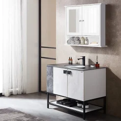 Armoire De Salle De Bains|Giantex Armoire de Salle de Bain Murale avec Miroir, Armoire Suspendue avec étagère Réglable, 2 Porte&3 étagère, 56x13x58CM,Blanc