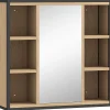Armoire De Toilette|ProximaX Armoire de salle de bain avec miroir, 6 compartiments ouverts, étagère à 3 niveaux, fixation murale, chêne