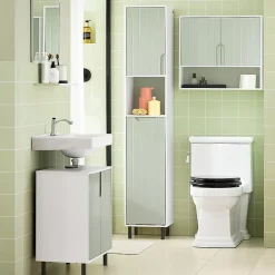 Meuble De Salle De Bains Faible Profondeur|Colonne De Salle De Bains|Sobuy Armoire de Salle de Bain, Meuble de Rangement avec Panier à Linge, BZR137-GR,