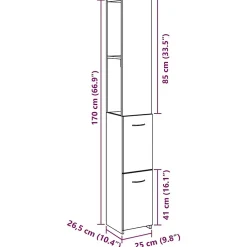 Meuble Wc|Vidaxl Armoire de salle de bain vieux bois 25x25x170cm bois ingénierie