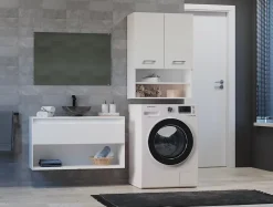 Armoire De Salle De Bains|3xE Living Armoire de salle de bain pour machine à laver, 30 x 64 x 90 cm, blanc mat