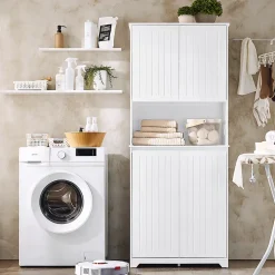 Armoire De Salle De Bains|Sobuy Armoire de Salle de Bain Sac à Linge, Portes, 2 Paniers à Linge, BZR150-W,