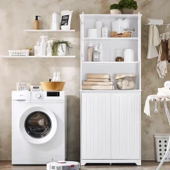 Armoire De Salle De Bains|Sobuy Armoire de Salle de Bain Sac à Linge, Portes, 2 Paniers à Linge, BZR150-W,