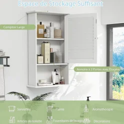 Armoire De Salle De Bains|Meuble De Salle De Bains Faible Profondeur|Giantex Armoire de Salle de Bain Mural Etagere Reglable en Hauteur Blanc