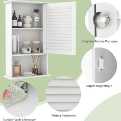 Armoire De Salle De Bains|Meuble De Salle De Bains Faible Profondeur|Giantex Armoire de Salle de Bain Mural Etagere Reglable en Hauteur Blanc